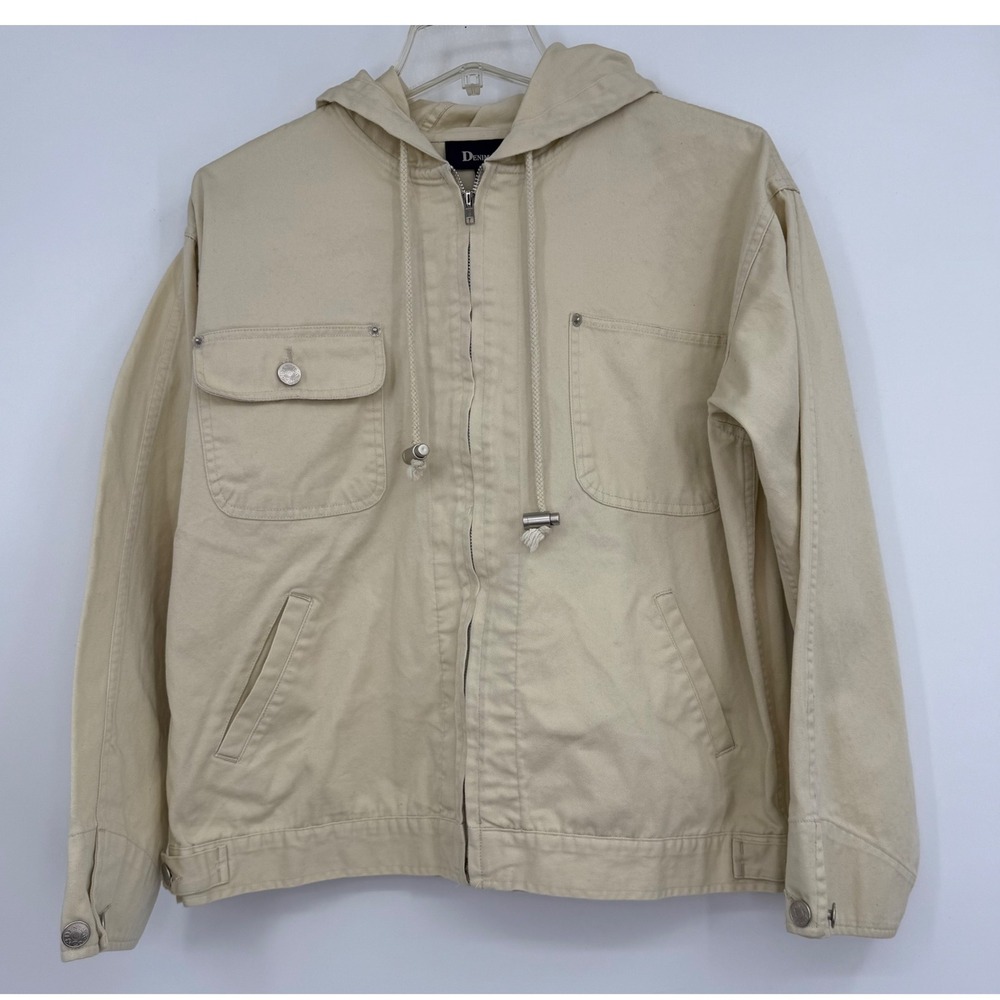 Denim & Co Womens Hooded Utility Denim Jacket Cotton Casual M‎ Gorpcore Workwear
